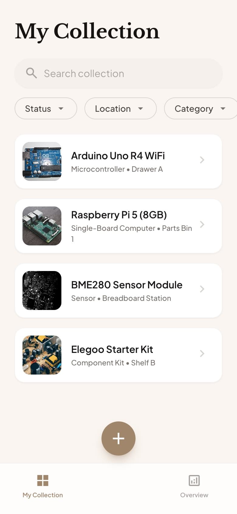 Searchable component inventory