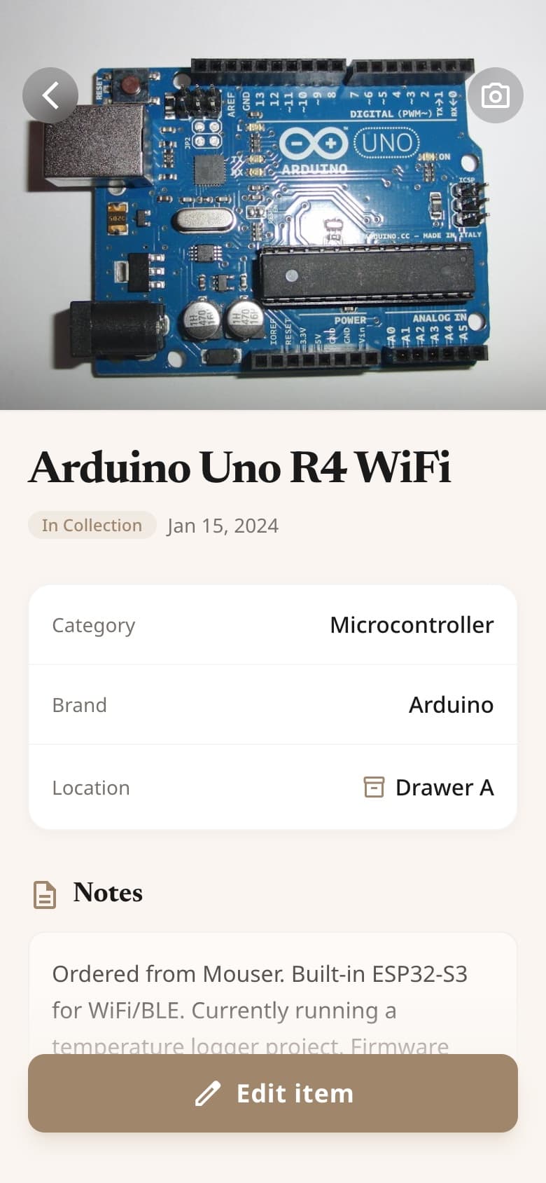 Component details screen